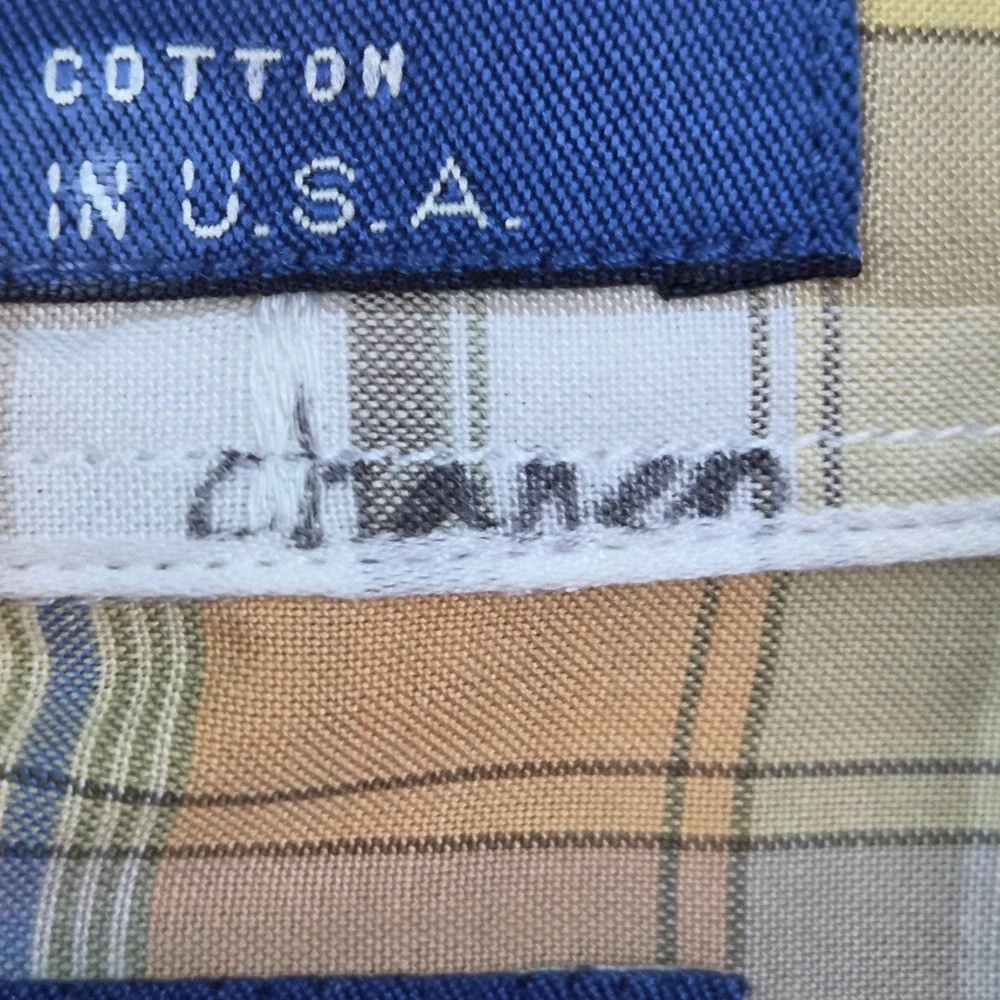 Faconnable Plaid Button‎ Down Shirt Mens Medium Orange Yellow Made in USA Cotton